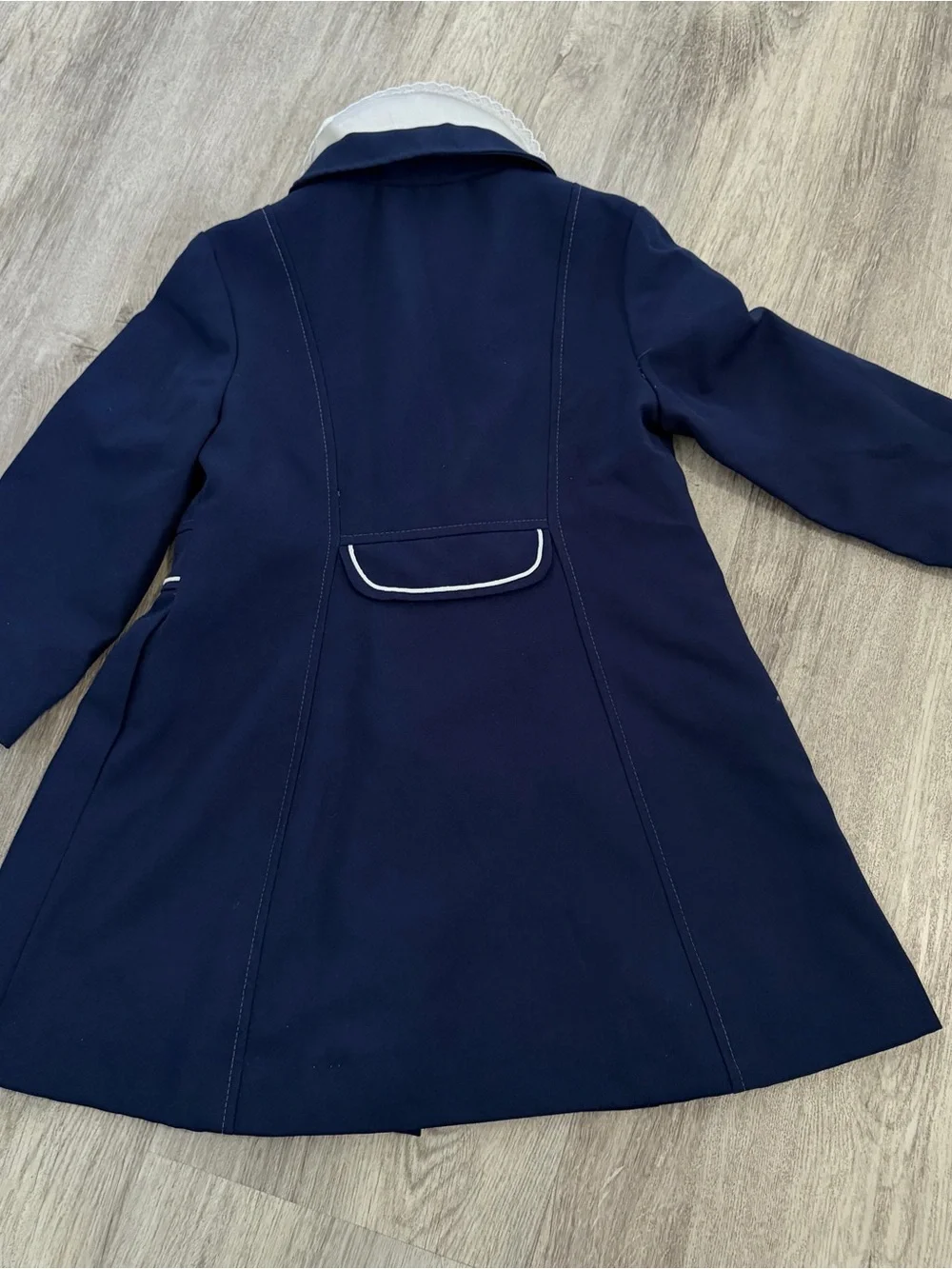 VTG Girls Over Coat Lace Trim Collar Pearl Button Sailor Nautical Navy Size 4